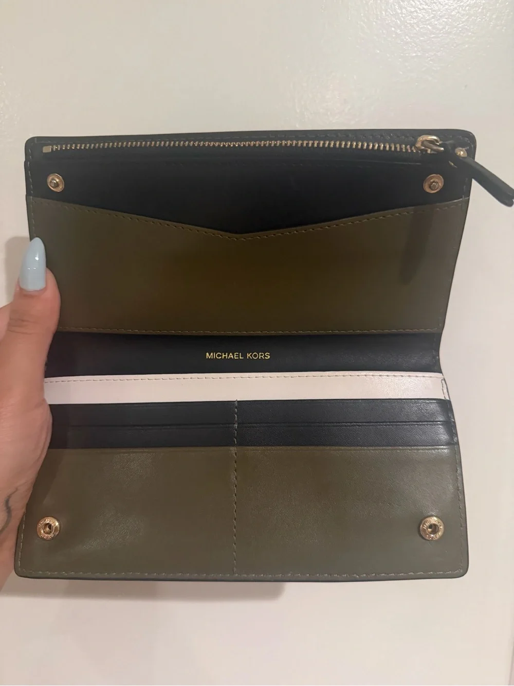 Michael Kors Olive, Black & Cream Colorblock Leather Wallet